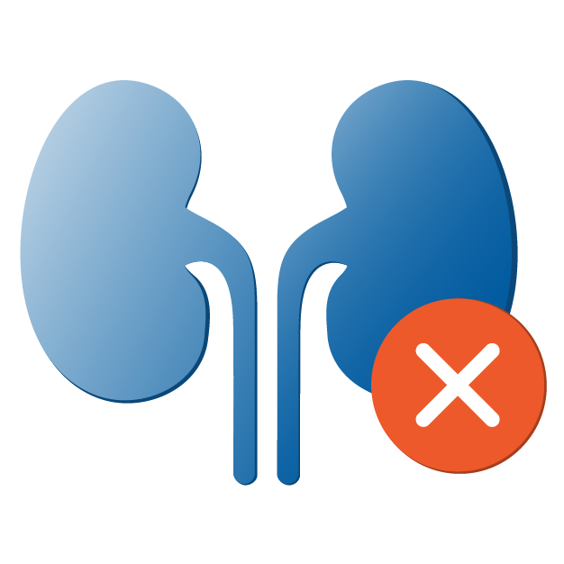 Icon of kidneys with an X over the right-side kidney
