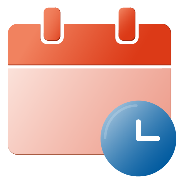 : Icon of Calendar with a clock next to it